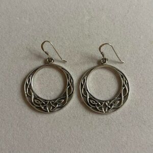 925 Sterling Silver Boho Open Circle Filigree Celtic Design Drop Dangly Earrings